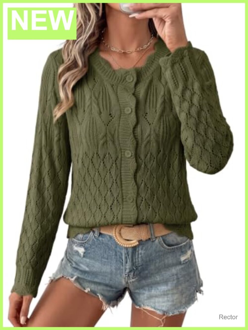 Women's Long Sleeve Hollow Out Knit Cardigan Sweater Button Down